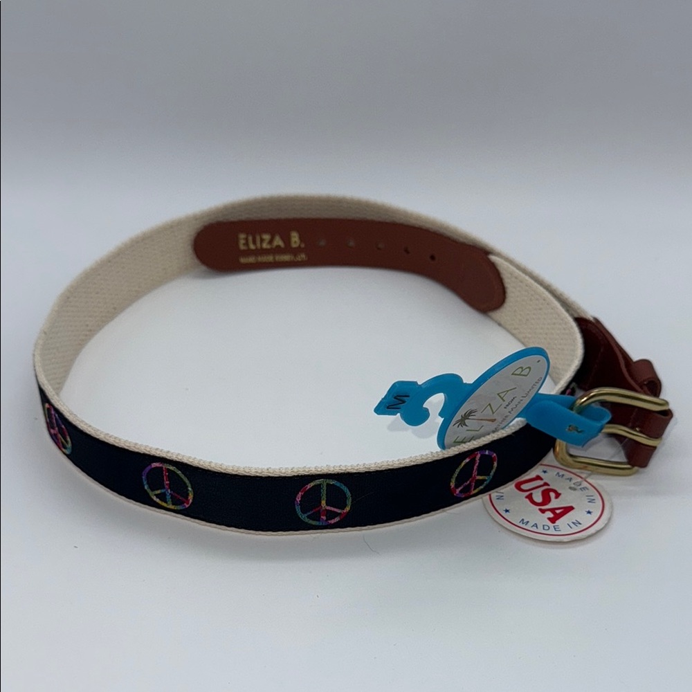 Preppy NWT Peace Sign Embroidered Belt by Eliza B for Leather Man Limited